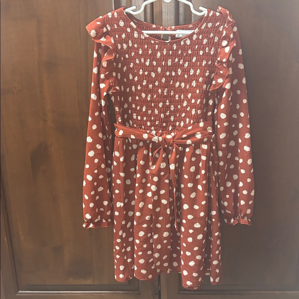 Girl’s dress Thanksgiving, family photo Speechless Rust and Cream girls size 7.